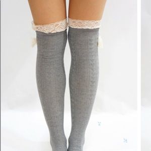 NEW Heather Grey w/ Crochet Lace Boot Topper Sox